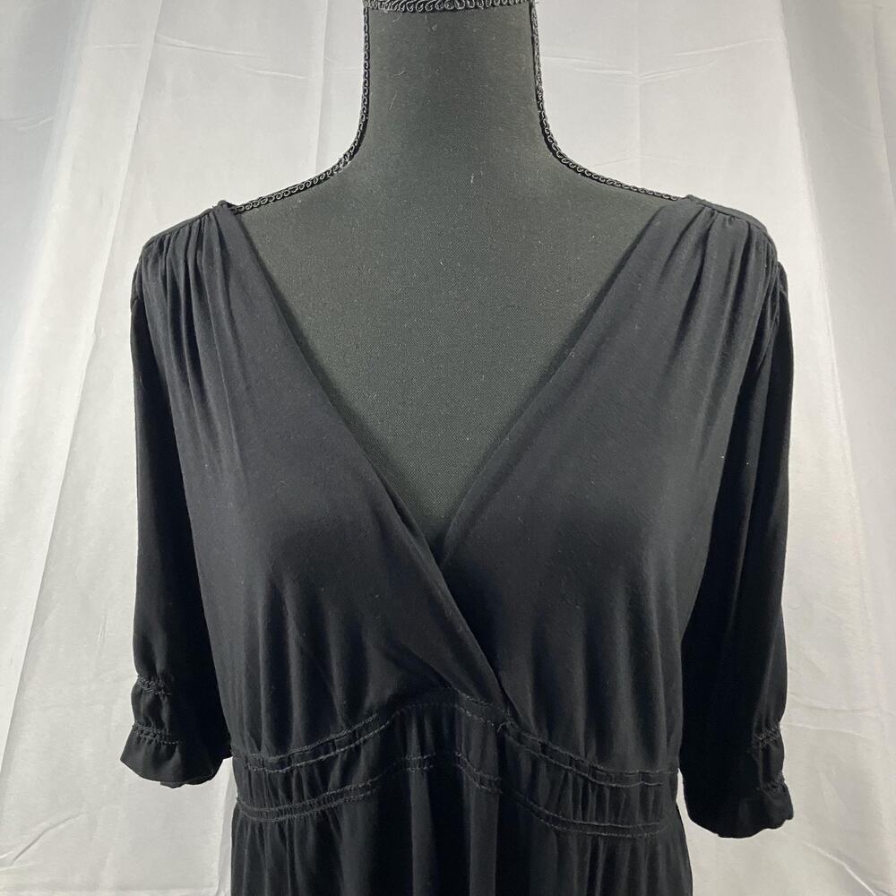 Max Studio Dress Womens Large Black 3/4 Sleeve Midi Ruffle V Neck Stretch - Picture 2 of 15